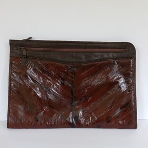 Vintage HuGari's Hawaii Genuine Eel Skin Clutch Folio/Slim Briefcase Burgundy E